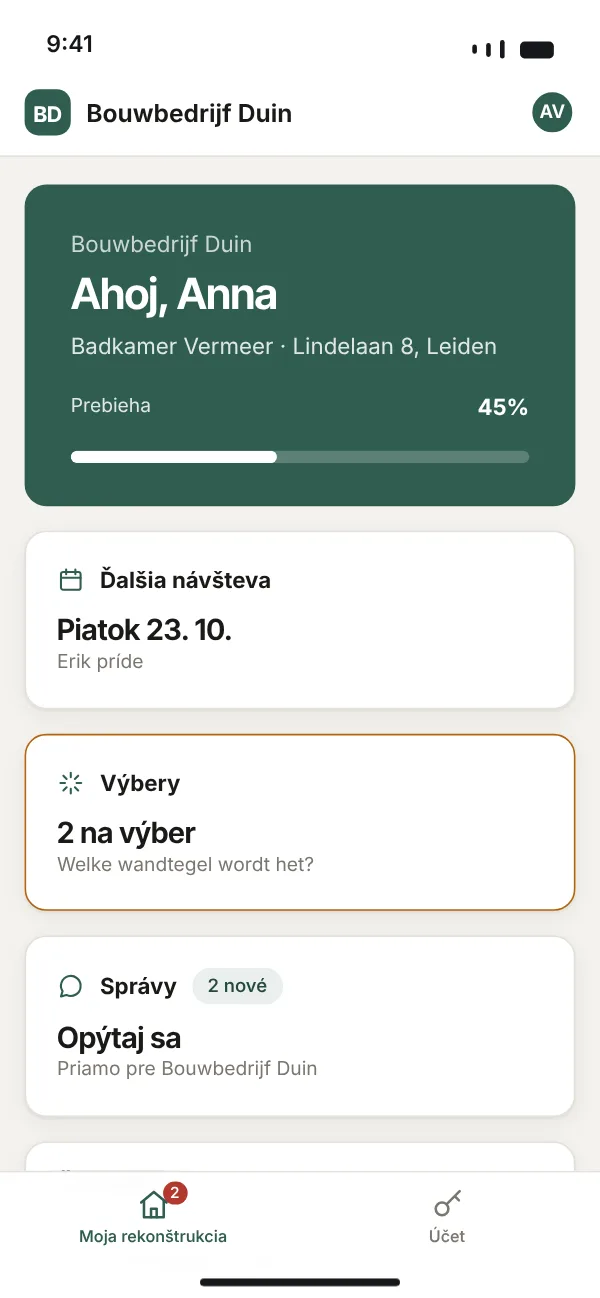 Zákaznícky portál v telefóne s postupom, výbermi a správami